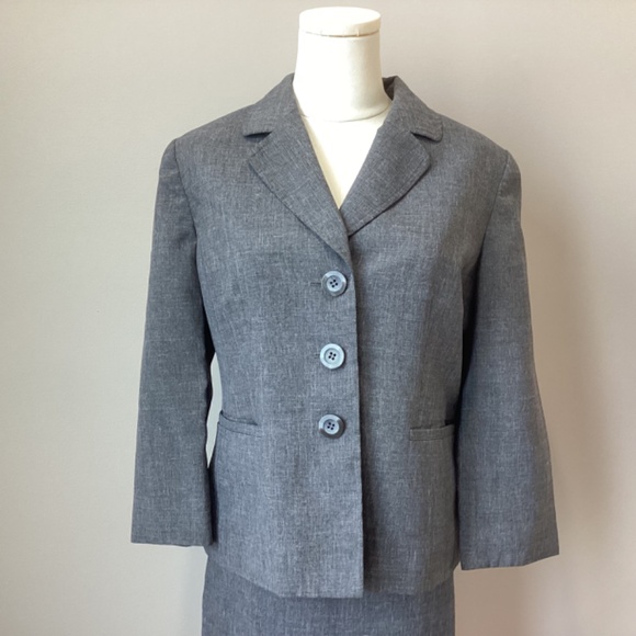 Le Suit Petite Charcoal Grey Skirt Jacket Suit - 12P - Picture 2 of 6